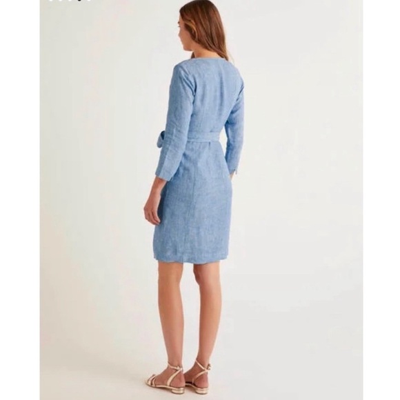 Boden Kelsey Tunic Dress Chambray Blue Linen 3/4 Sleeve Tie Belt Size 12 NWT - Picture 13 of 14